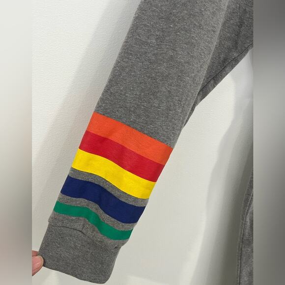 Torrid Gray Cozy Fleece Shift Dress with Rainbow Cuffed Sleeves Tie Waist 1X - Picture 6 of 9